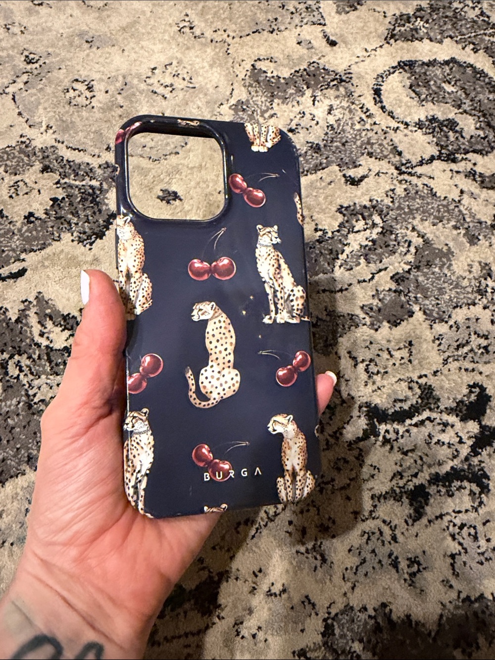 Burga Leopard & Cherry Pattern iphone 16 pro max Phone Case